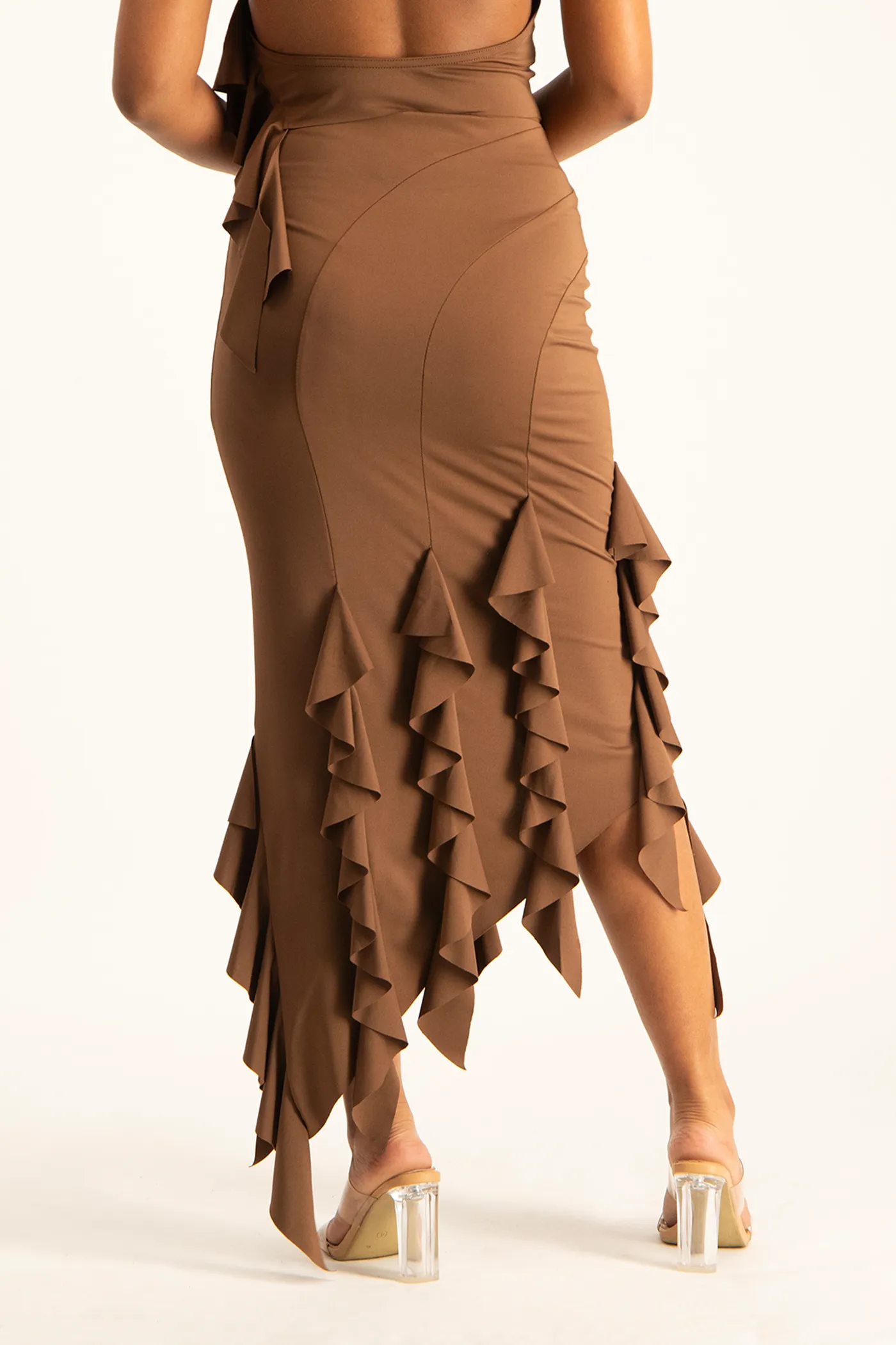 Araya Waterfall Ruffle Skirt - Pinecone