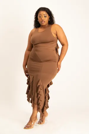 Araya Waterfall Ruffle Skirt - Pinecone