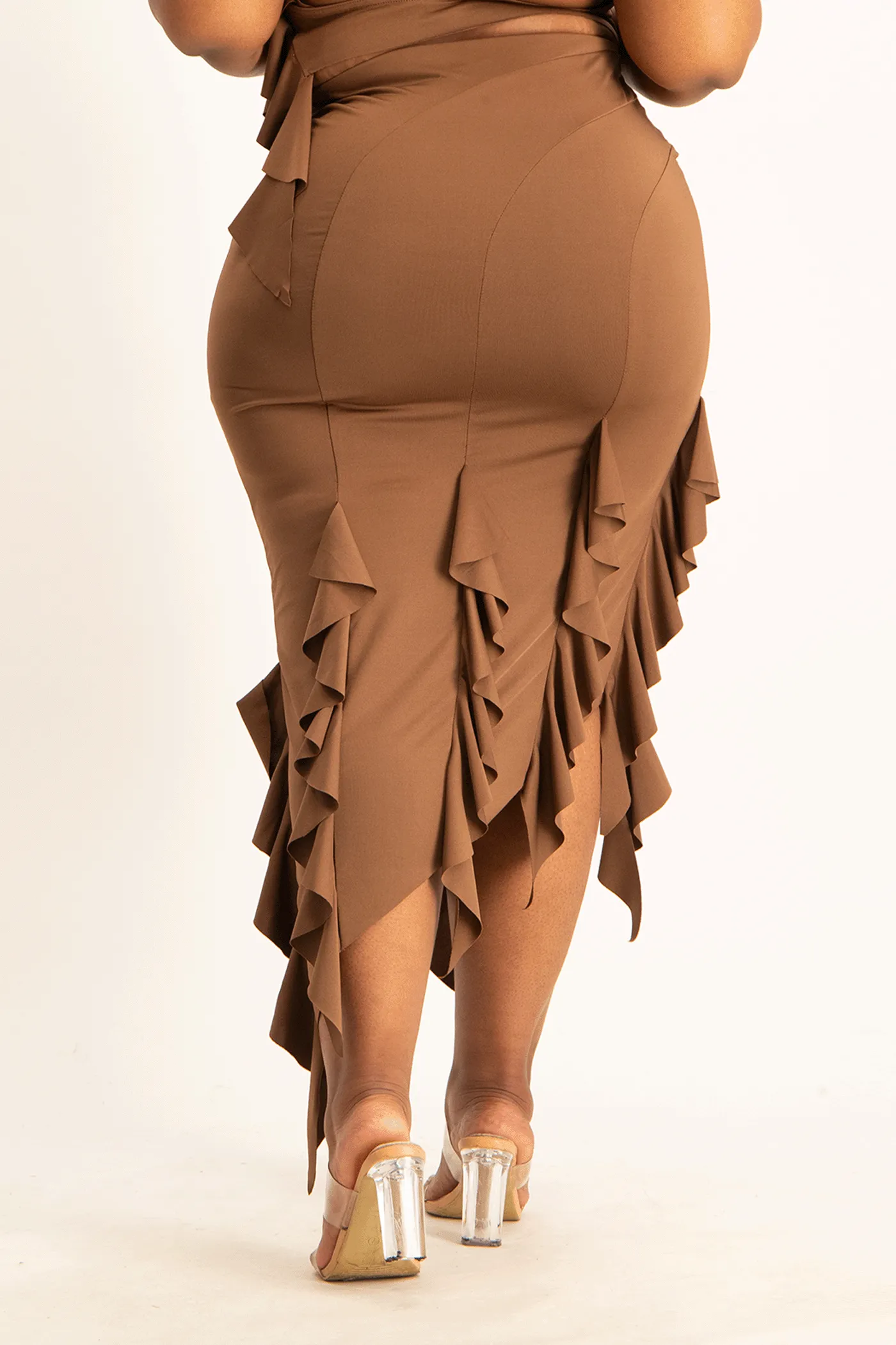 Araya Waterfall Ruffle Skirt - Pinecone