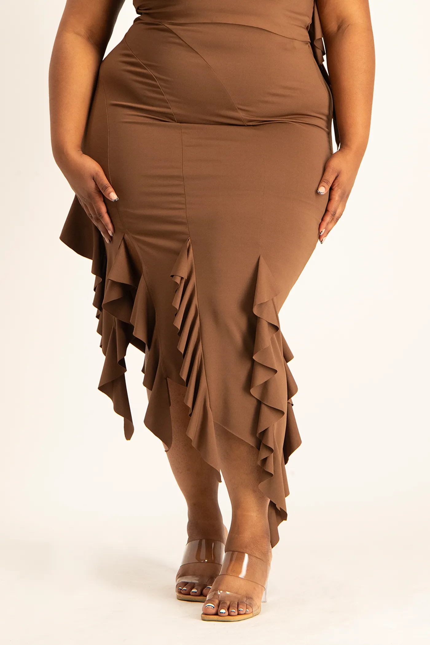 Araya Waterfall Ruffle Skirt - Pinecone