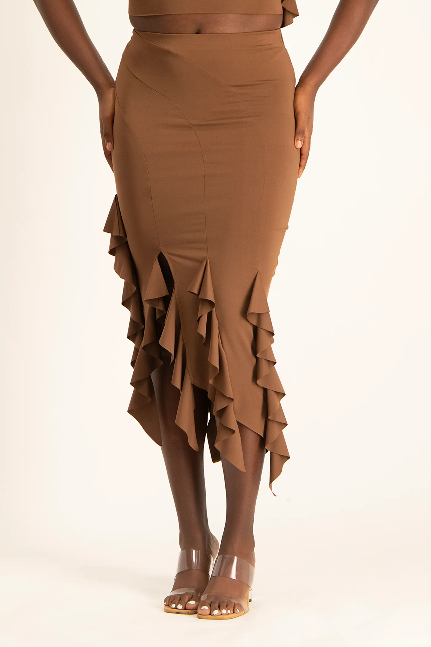 Araya Waterfall Ruffle Skirt - Pinecone