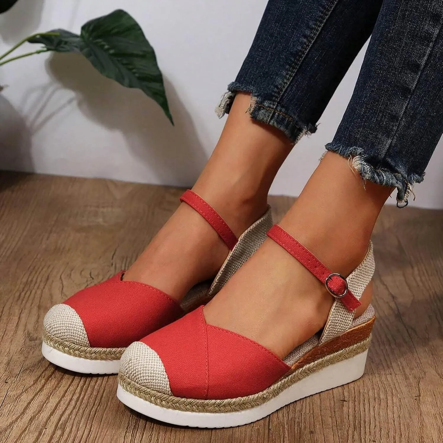 Arch Support Sandals Women'S For Women Canvas Colorblock Espadrille Wedge Shoes Casual Heels for Womens