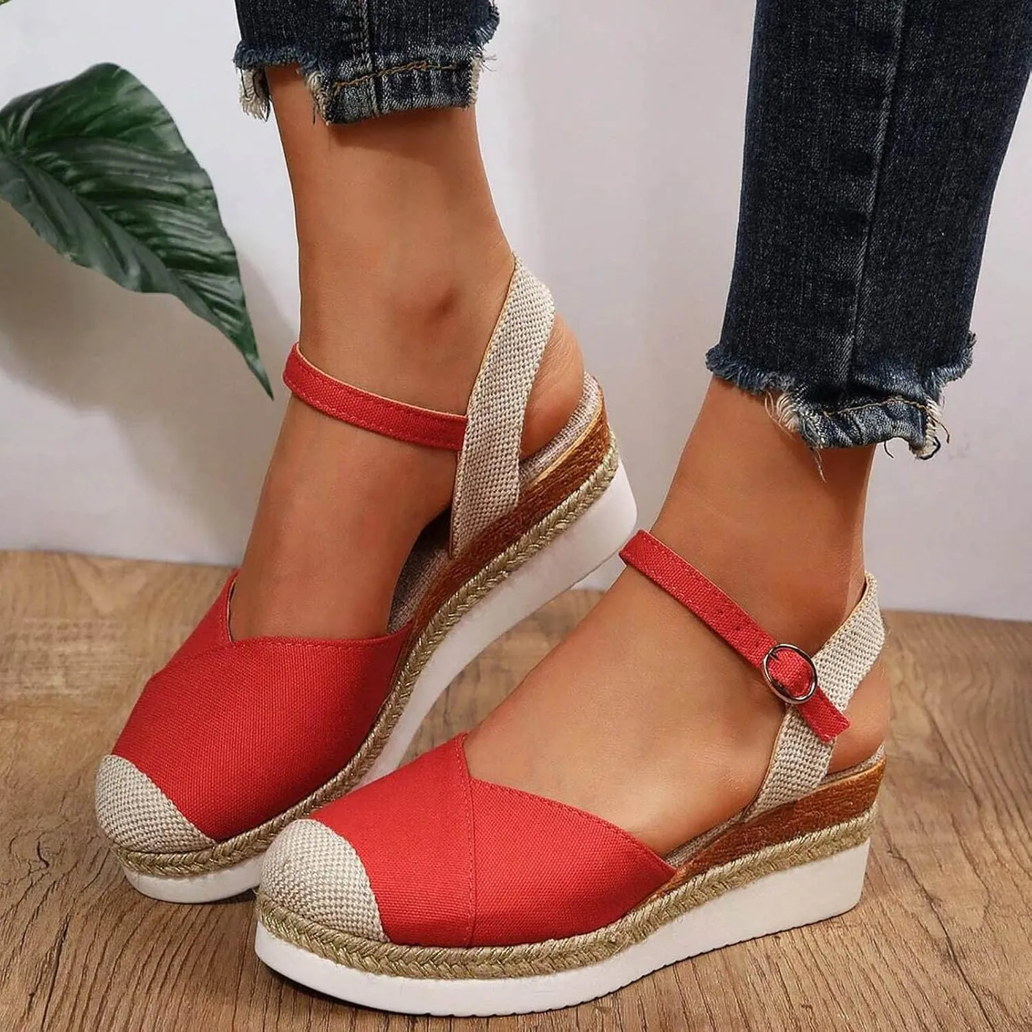 Arch Support Sandals Women'S For Women Canvas Colorblock Espadrille Wedge Shoes Casual Heels for Womens