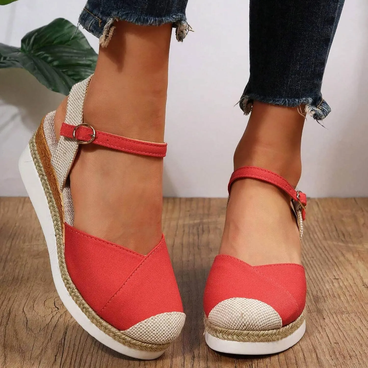 Arch Support Sandals Women'S For Women Canvas Colorblock Espadrille Wedge Shoes Casual Heels for Womens