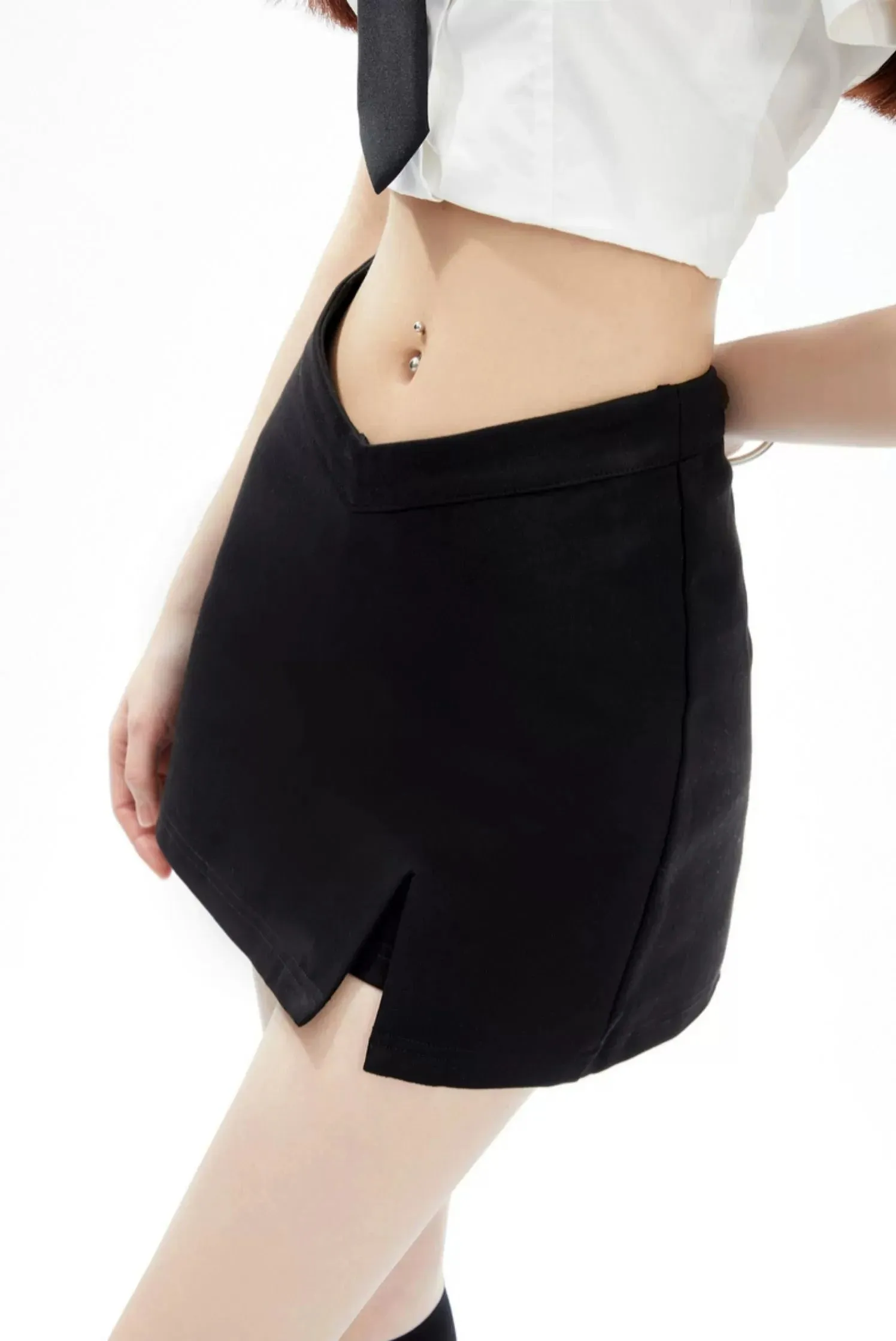 Asymmetric V-Cut Mini Skirt with Side Slit