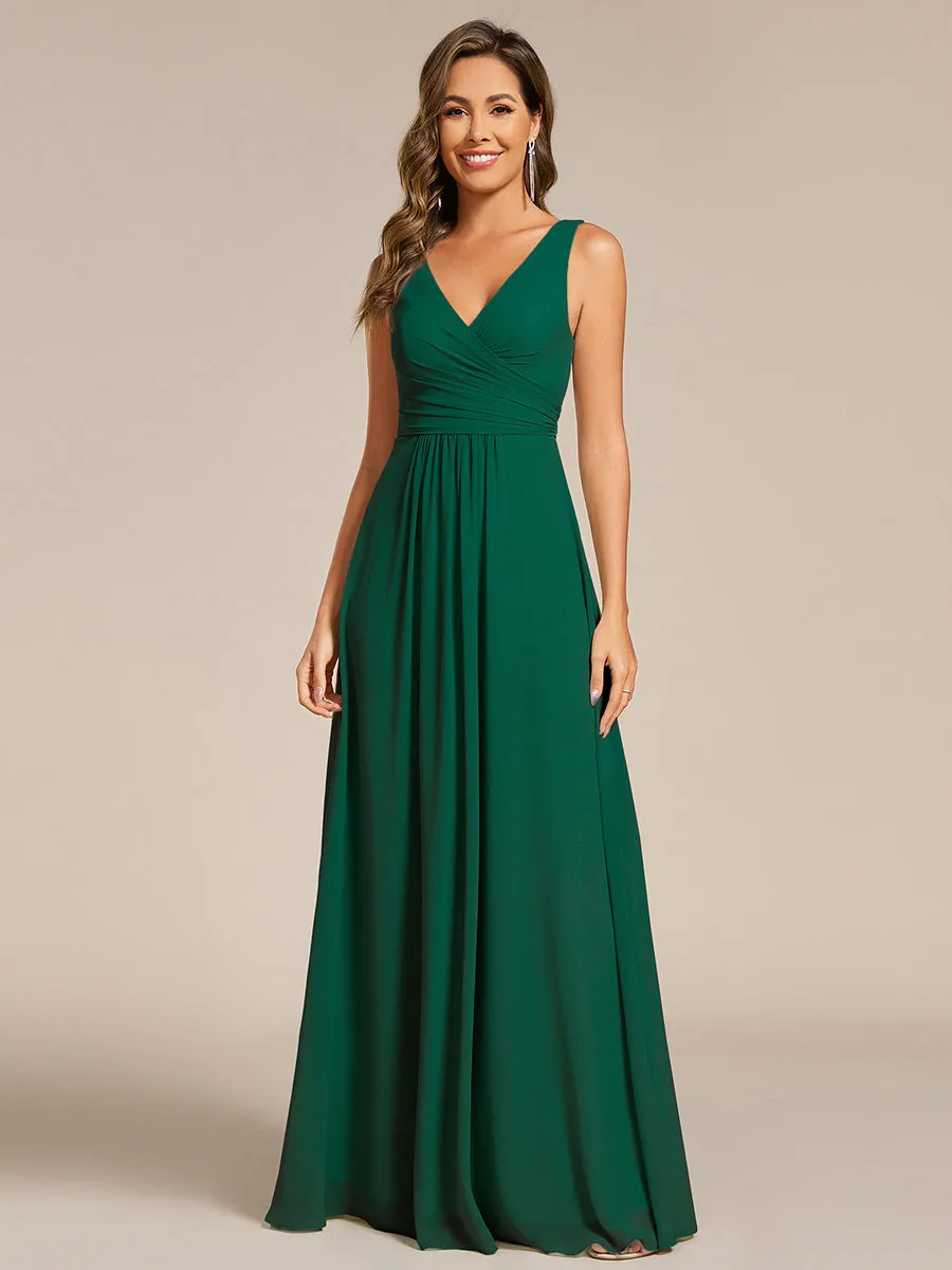 Asymmetrical Sleeveless V-Neck A-Line Floor-Length Bridesmaid Dress