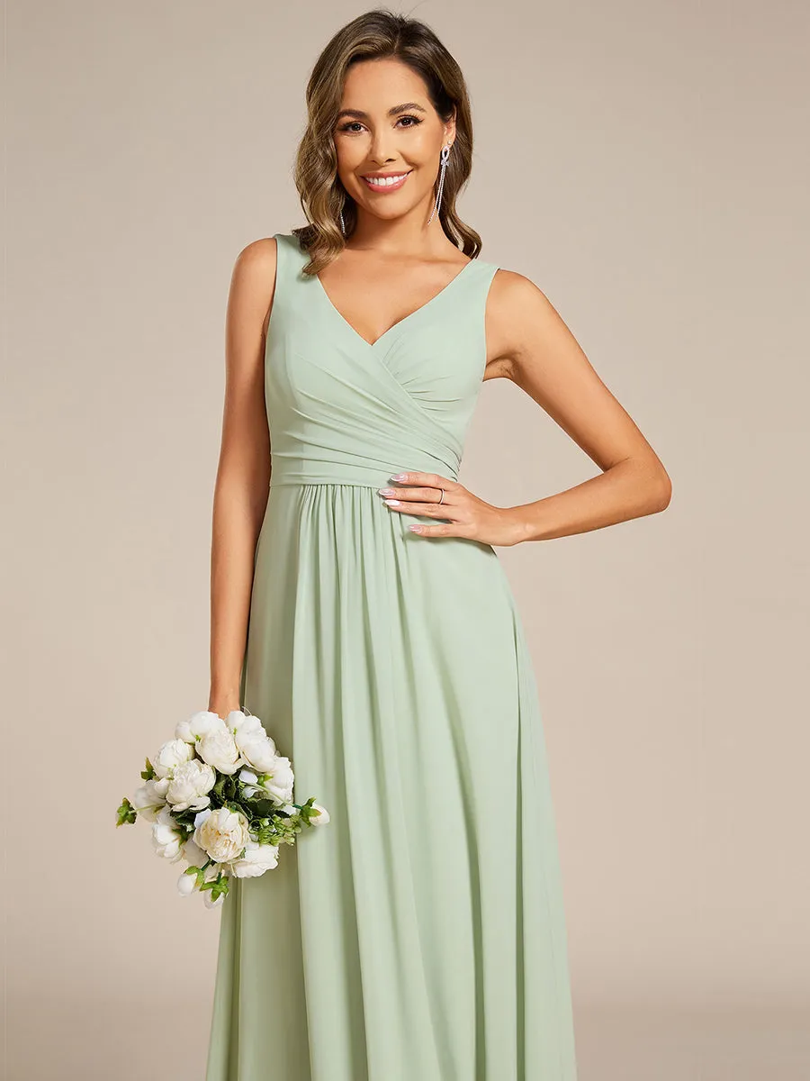 Asymmetrical Sleeveless V-Neck A-Line Floor-Length Bridesmaid Dress