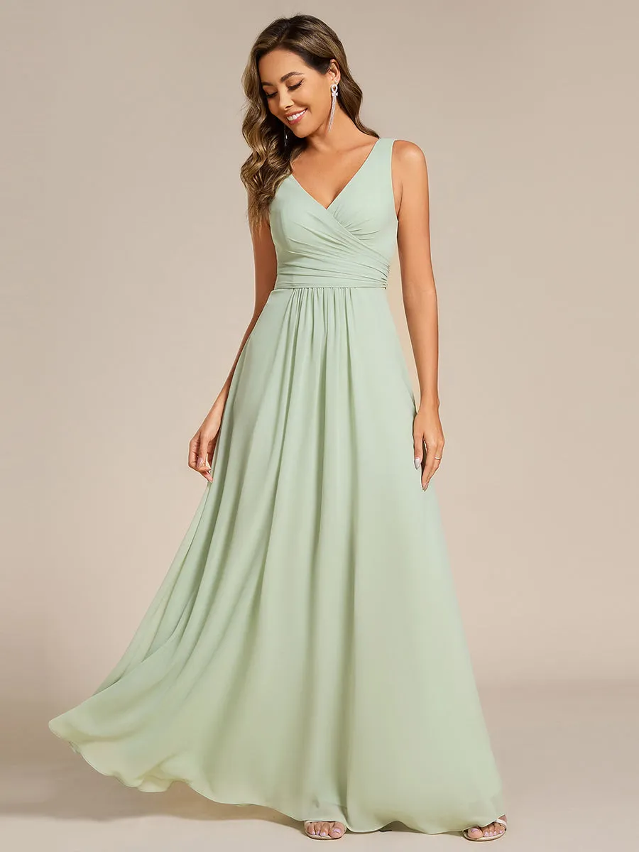 Asymmetrical Sleeveless V-Neck A-Line Floor-Length Bridesmaid Dress