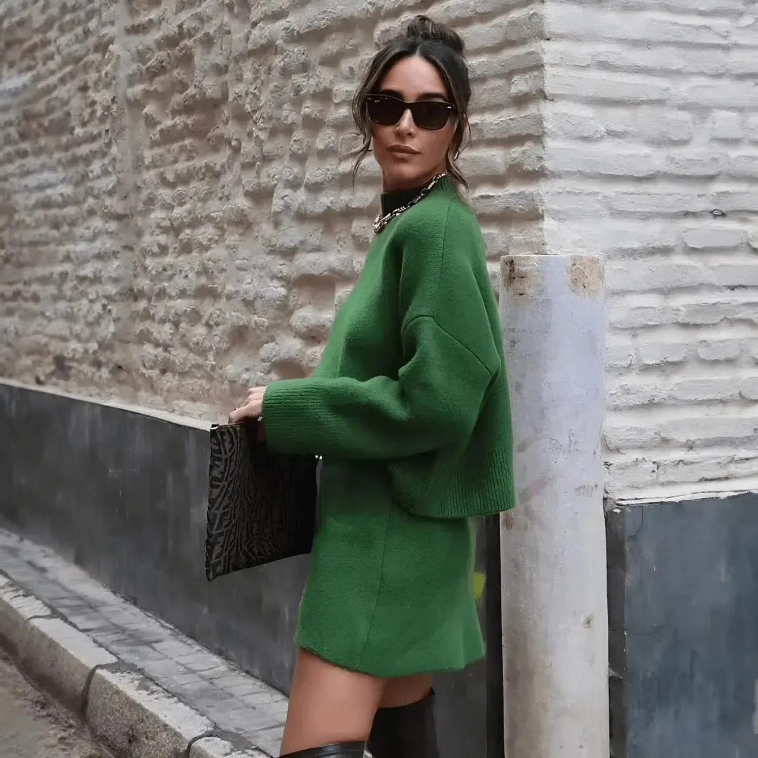 Atterraggio Set – Green – Sleek mini skirt
