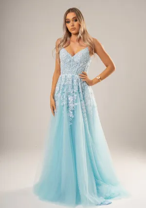 Baby blue tulle corset lace princess dress with lace up back