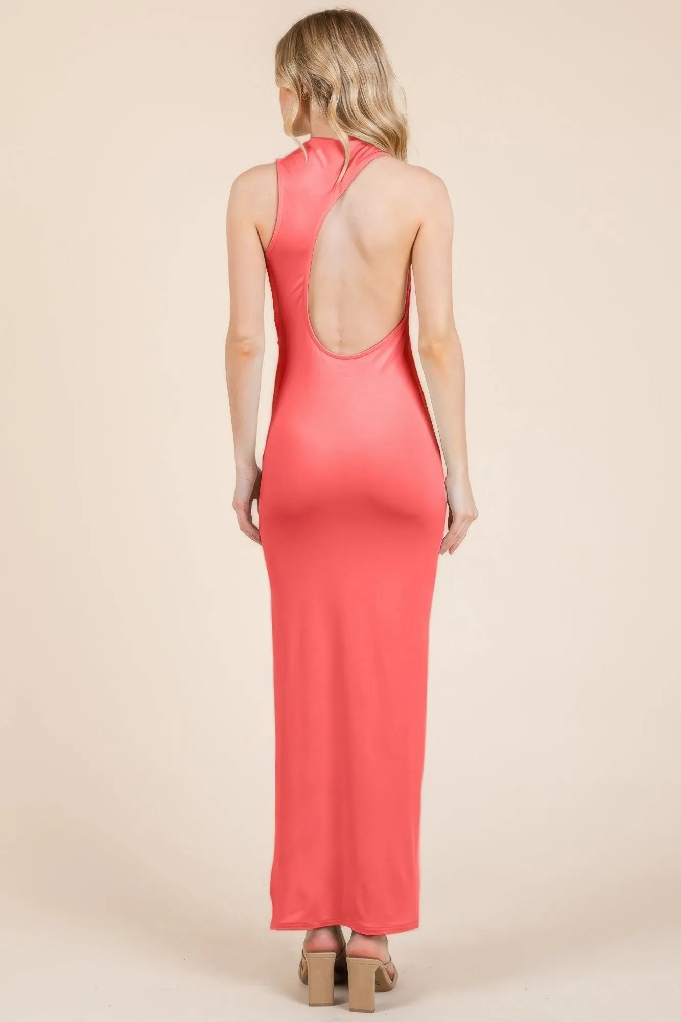 Back Cut Out Side Shirring Side Slit Maxi Dress