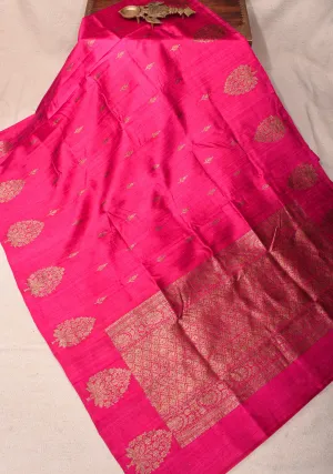 Banarasi Raw Silk Saree in Dark pink with Antique Zari Buttas | SILK MARK CERTIFIED