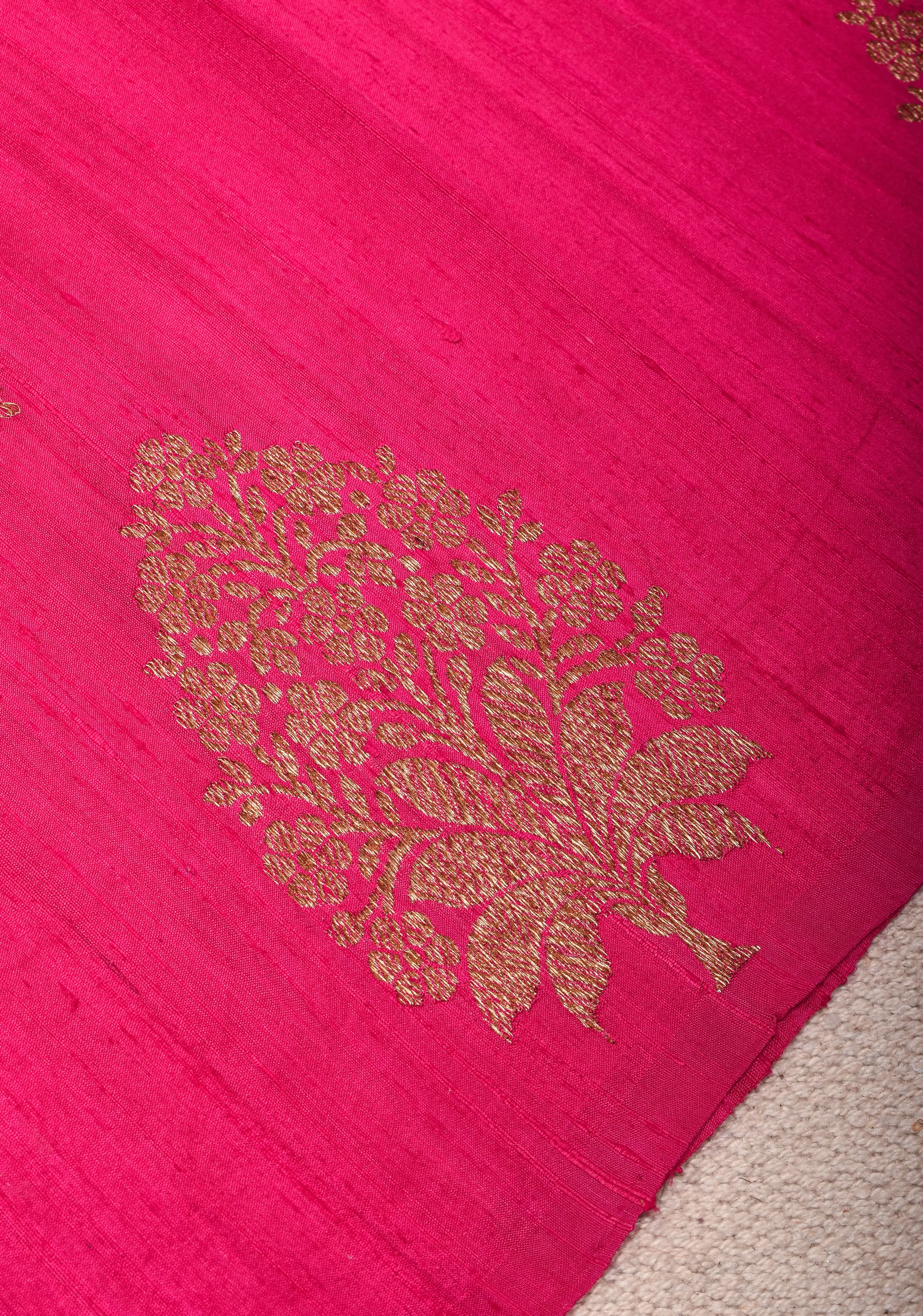 Banarasi Raw Silk Saree in Dark pink with Antique Zari Buttas | SILK MARK CERTIFIED