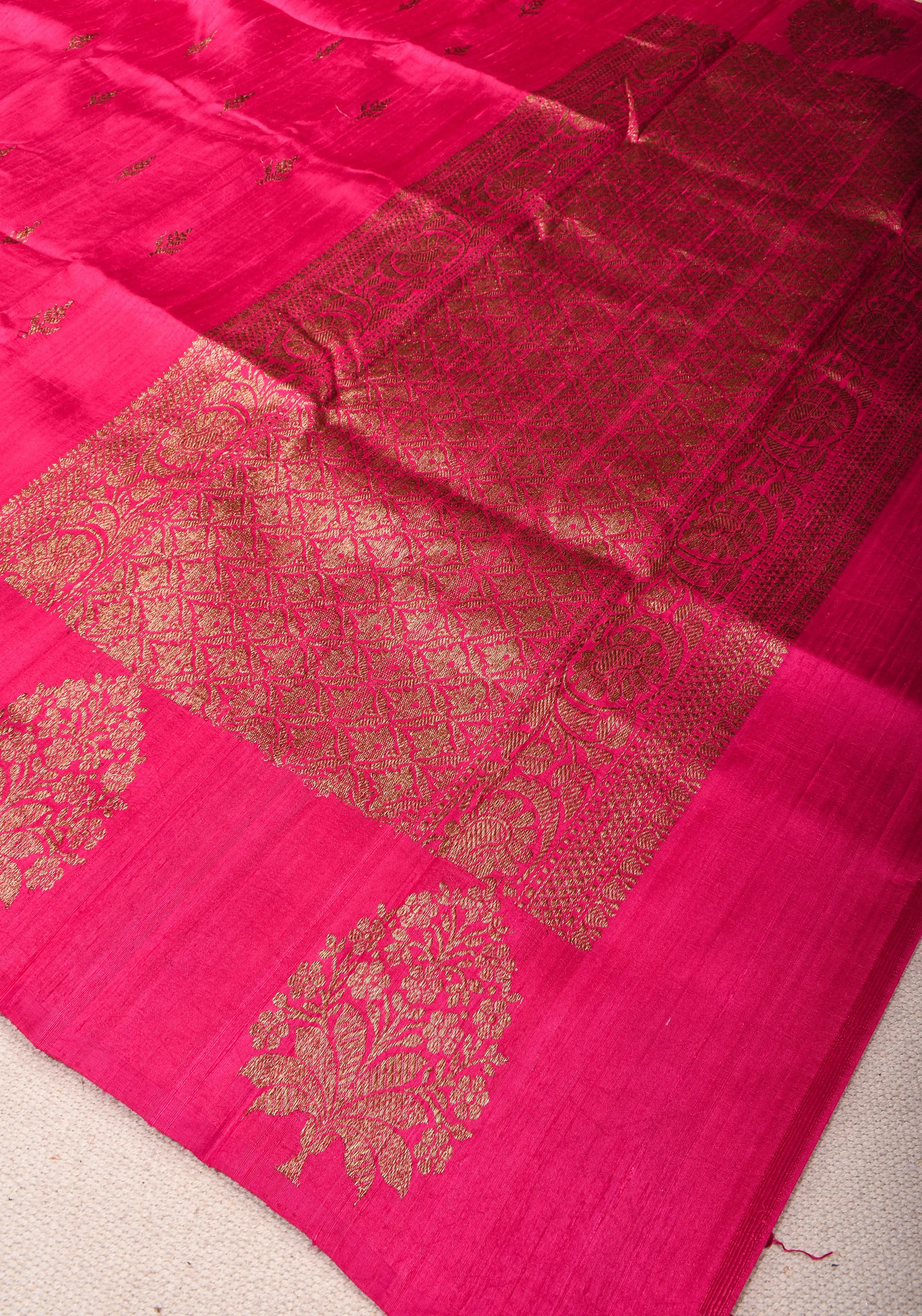 Banarasi Raw Silk Saree in Dark pink with Antique Zari Buttas | SILK MARK CERTIFIED