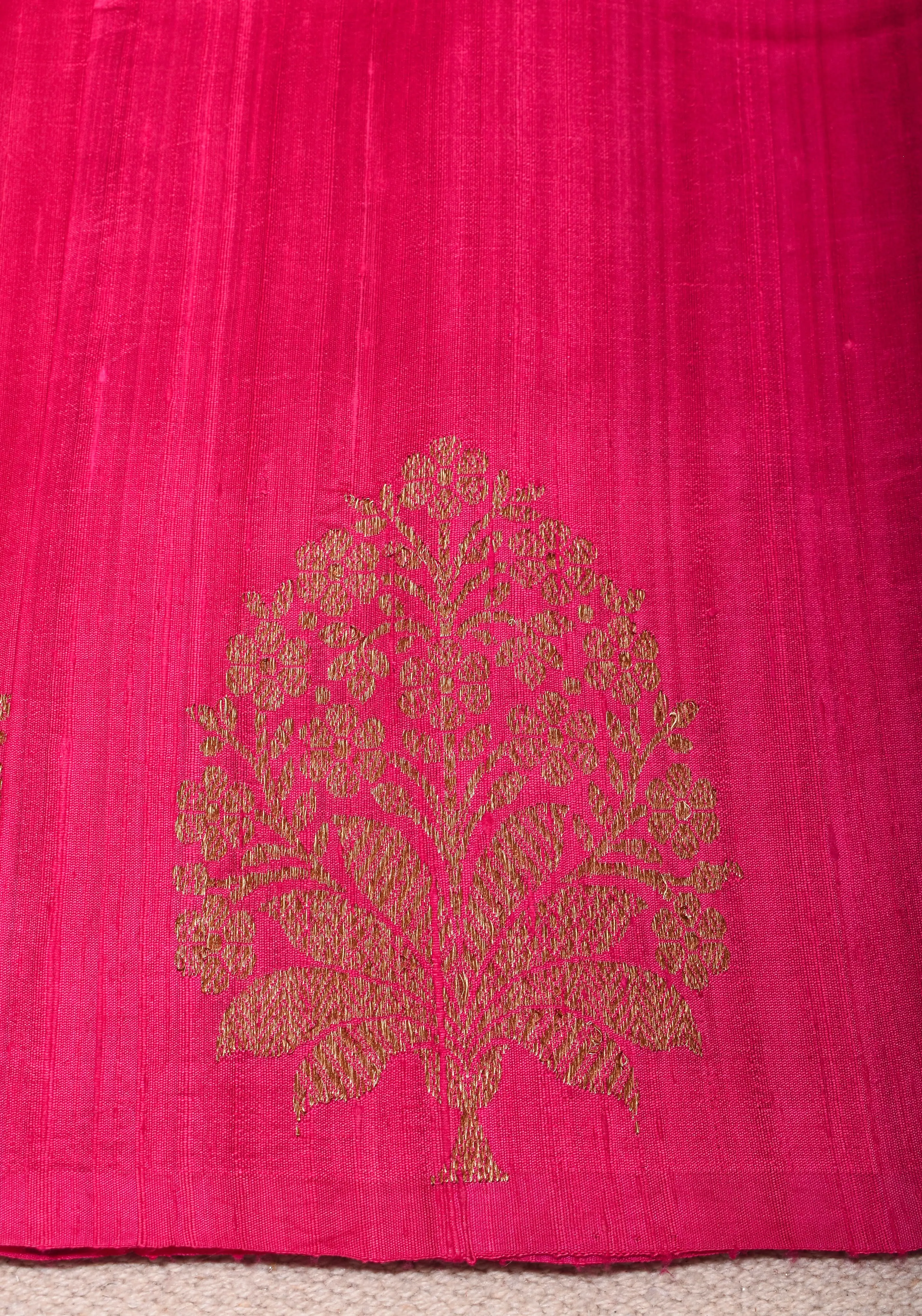 Banarasi Raw Silk Saree in Dark pink with Antique Zari Buttas | SILK MARK CERTIFIED