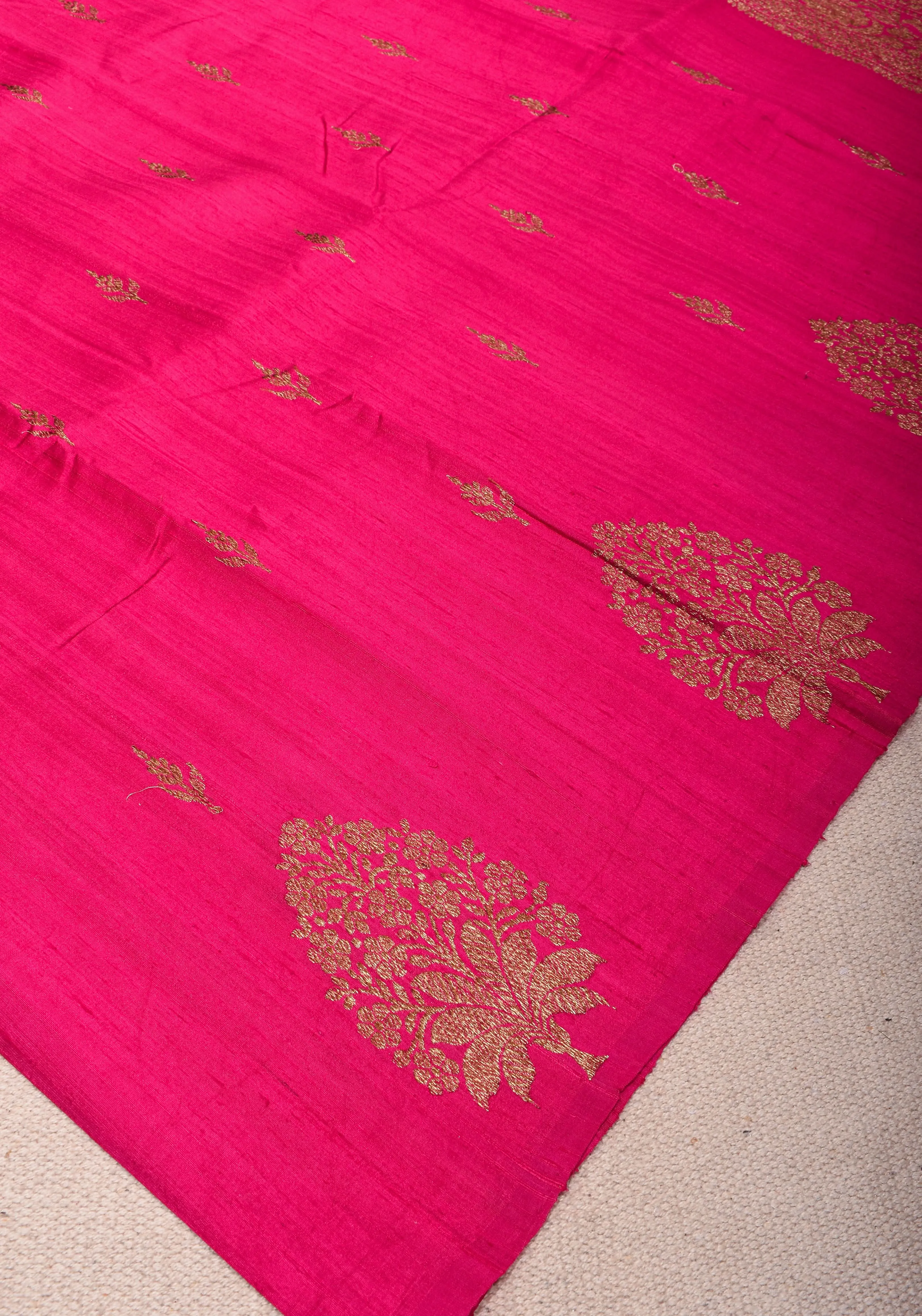 Banarasi Raw Silk Saree in Dark pink with Antique Zari Buttas | SILK MARK CERTIFIED