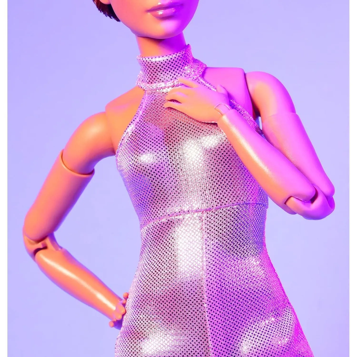 Barbie Looks Doll, Collectible No. 22 with Pixie Cut and Modern Y2K Fashion, Sequined Pink Halter Jumpsuit with Silver Heels