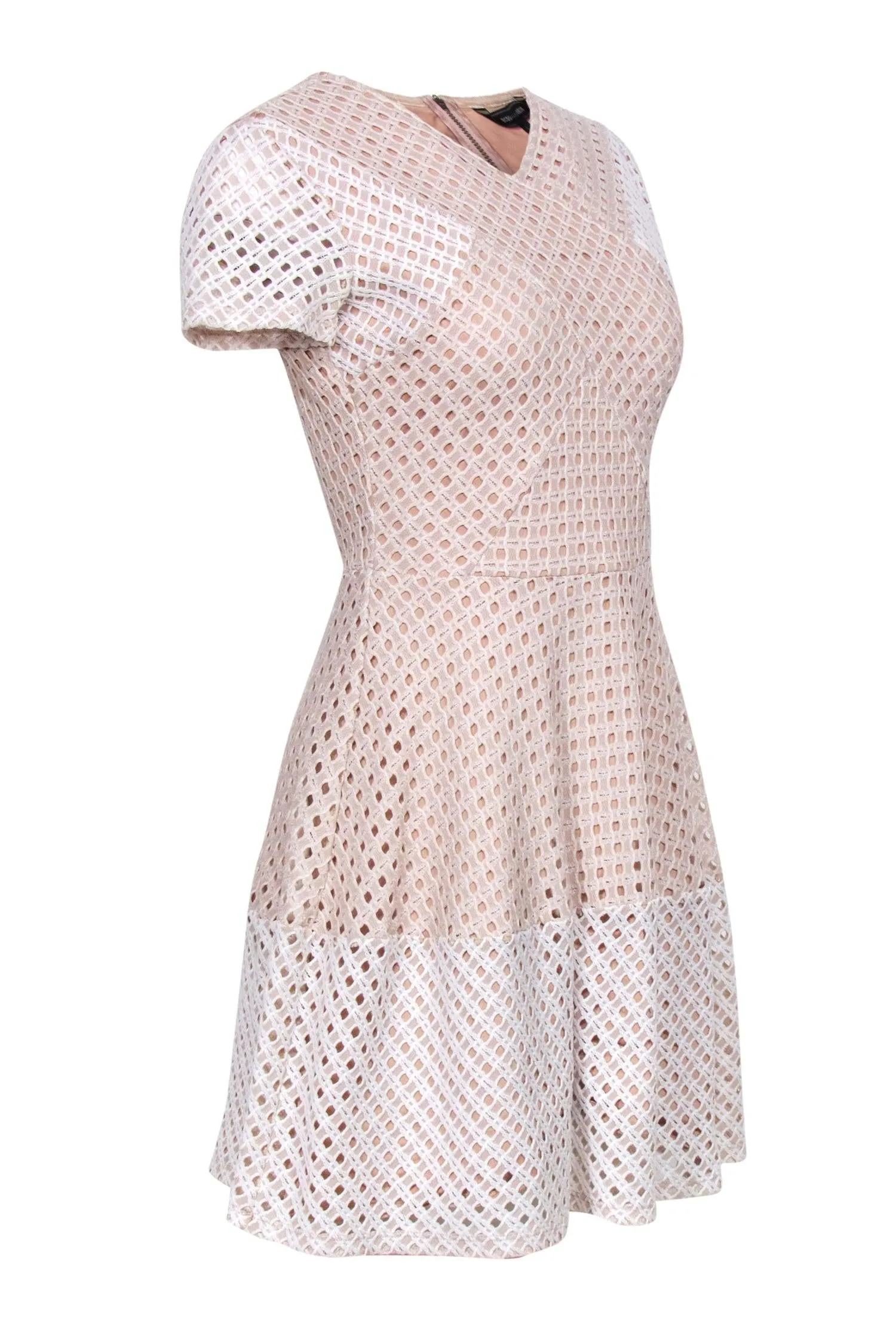 BCBG Max Azria - Nude & White Open Mesh Fit & Flare Dress Sz S