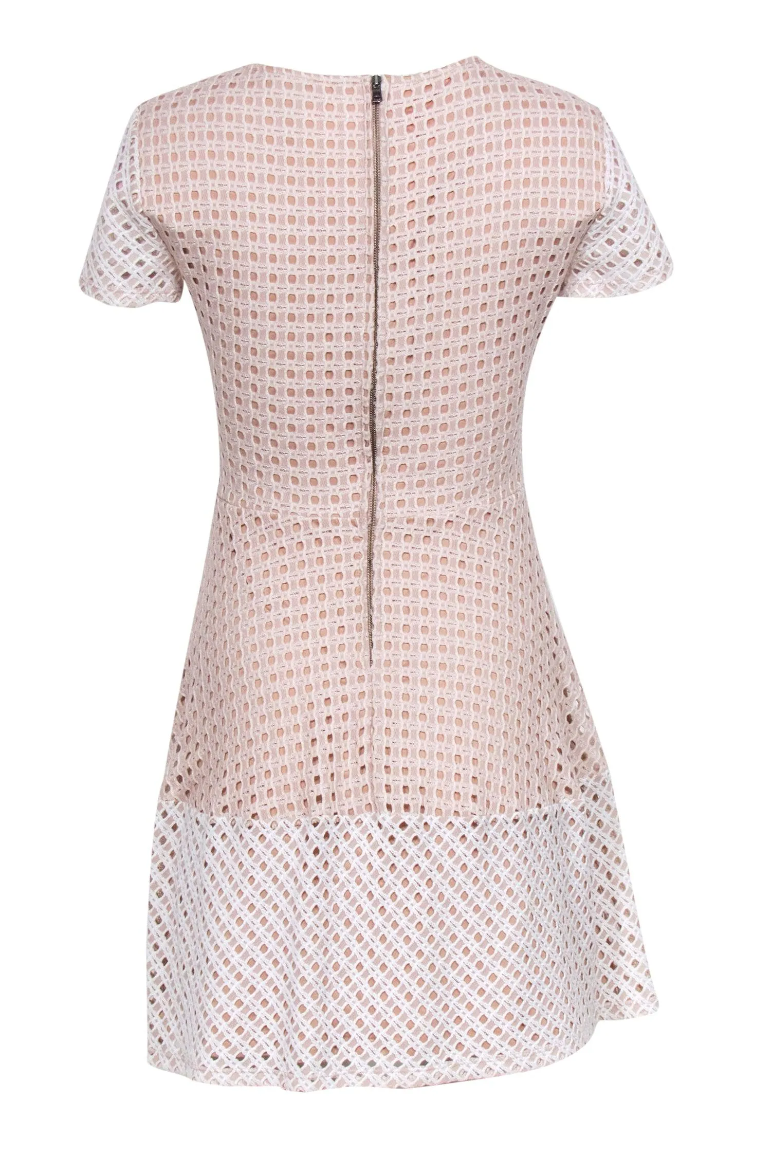 BCBG Max Azria - Nude & White Open Mesh Fit & Flare Dress Sz S