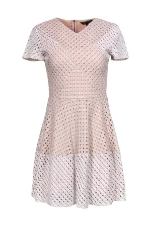 BCBG Max Azria - Nude & White Open Mesh Fit & Flare Dress Sz S