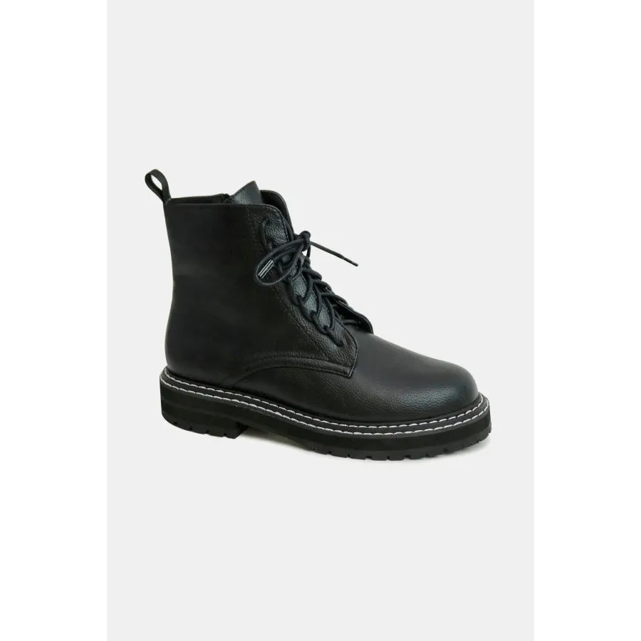 Beast Fashion Faux Leather Lace-Up Boots with Side Zipper