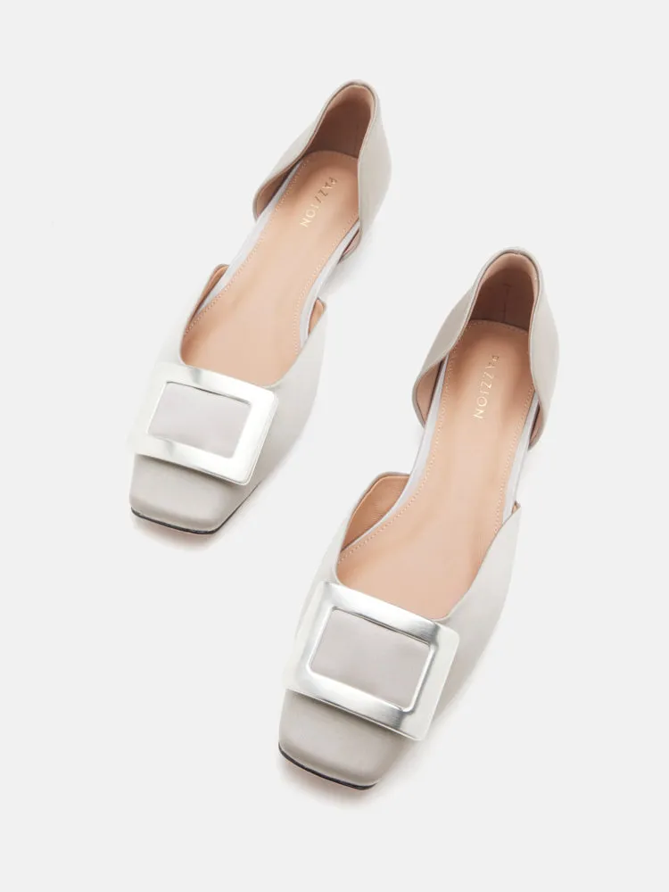 Beatrice Silver Square Buckle Heels