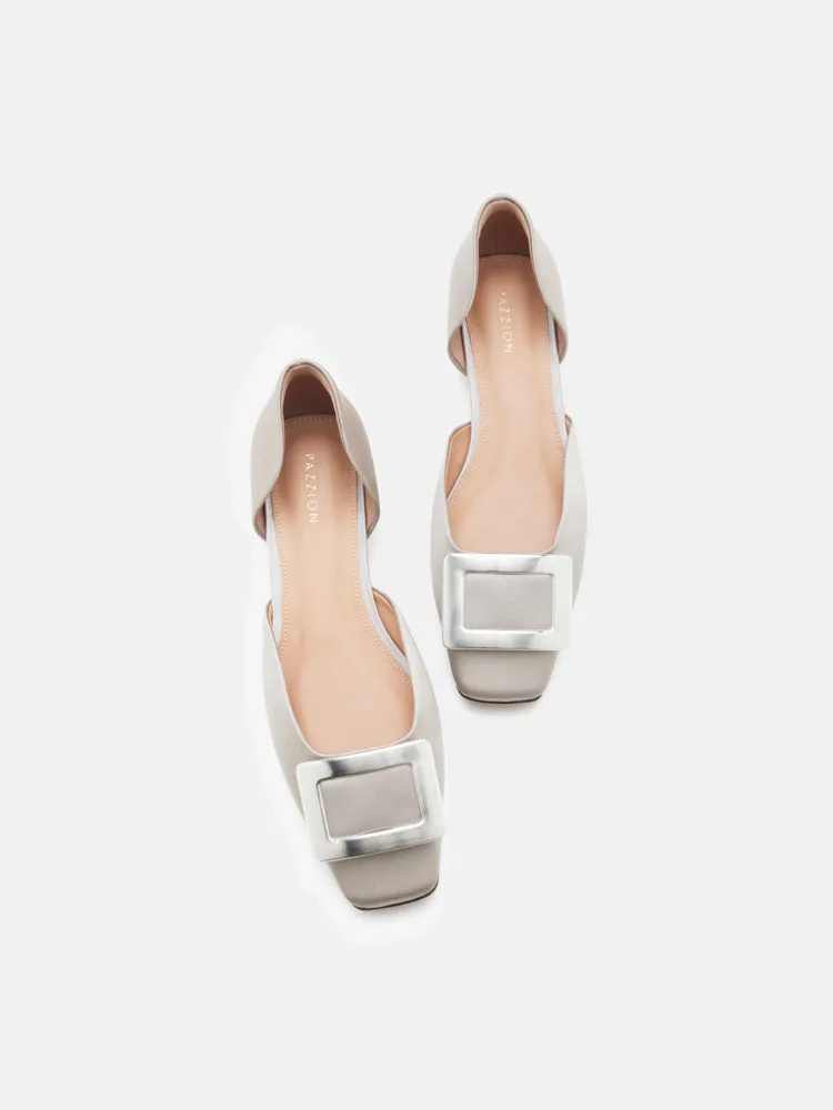 Beatrice Silver Square Buckle Heels