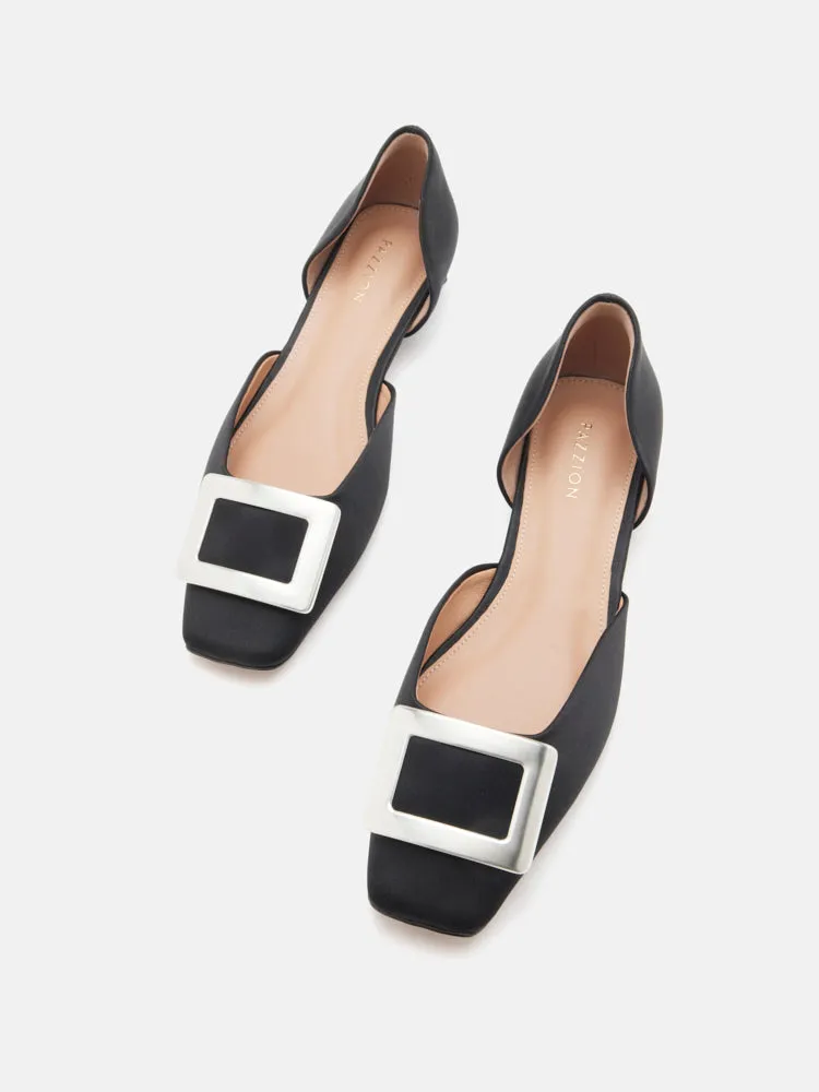 Beatrice Silver Square Buckle Heels