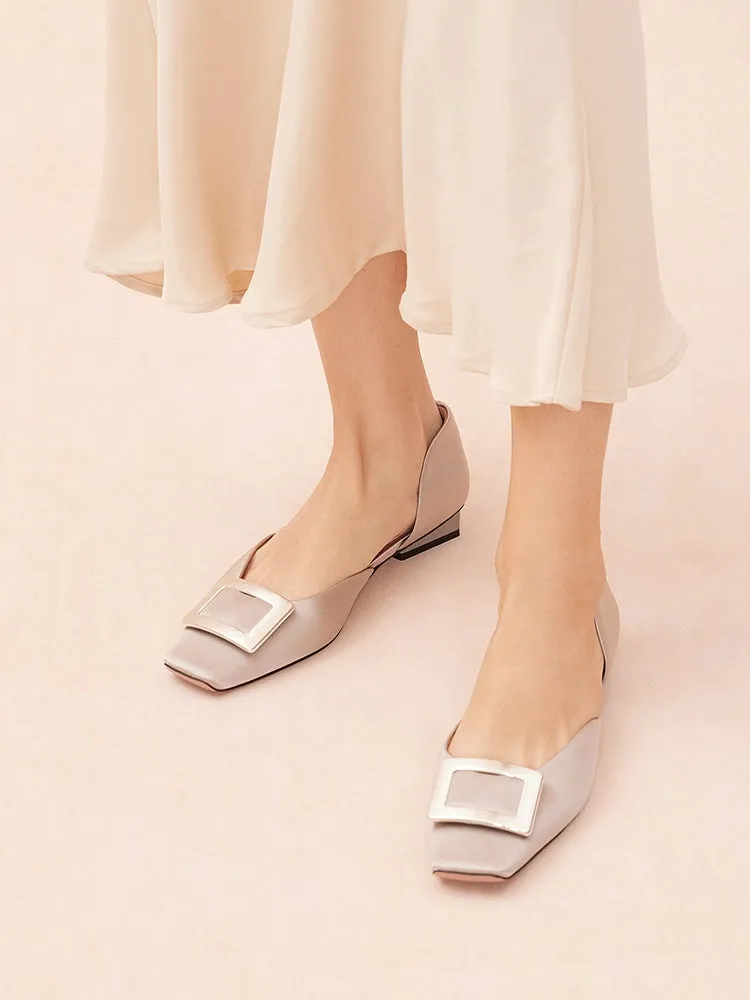 Beatrice Silver Square Buckle Heels
