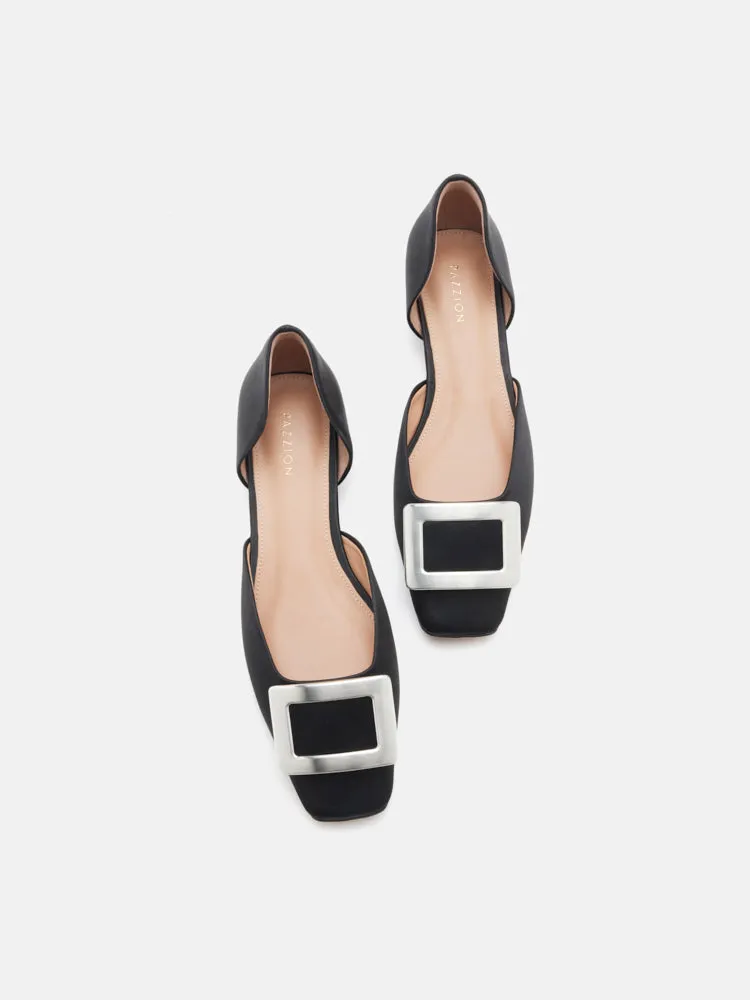 Beatrice Silver Square Buckle Heels