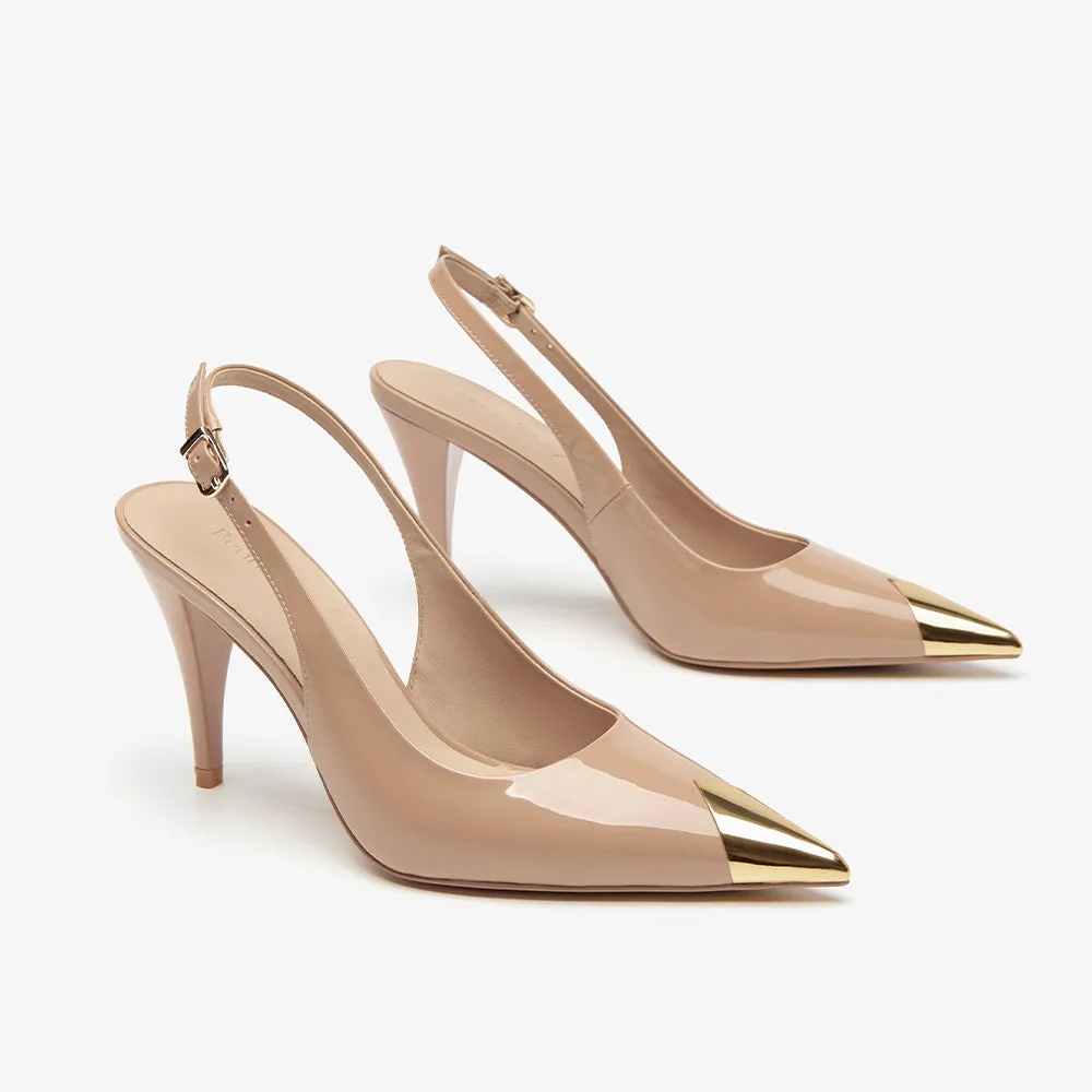 BeauToday Women's Metallic Toe Cap Pointed Toe Stiletto Slingback Pumps