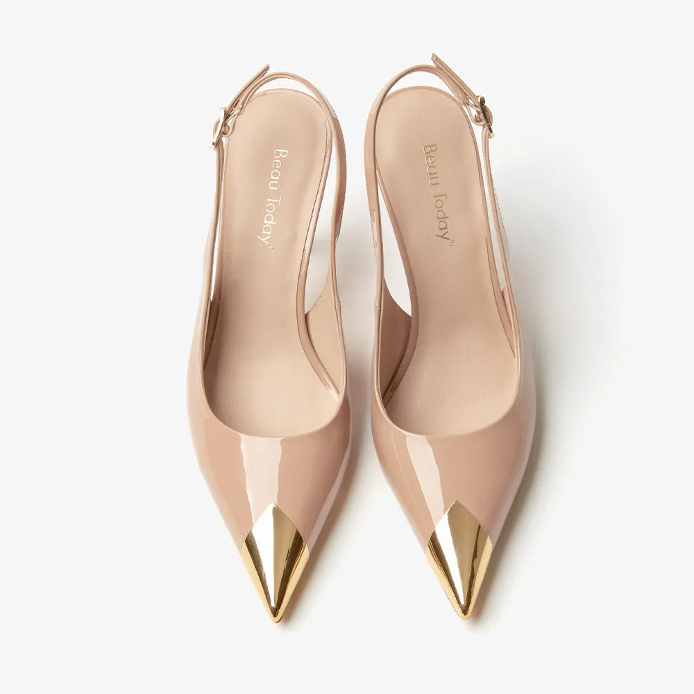 BeauToday Women's Metallic Toe Cap Pointed Toe Stiletto Slingback Pumps