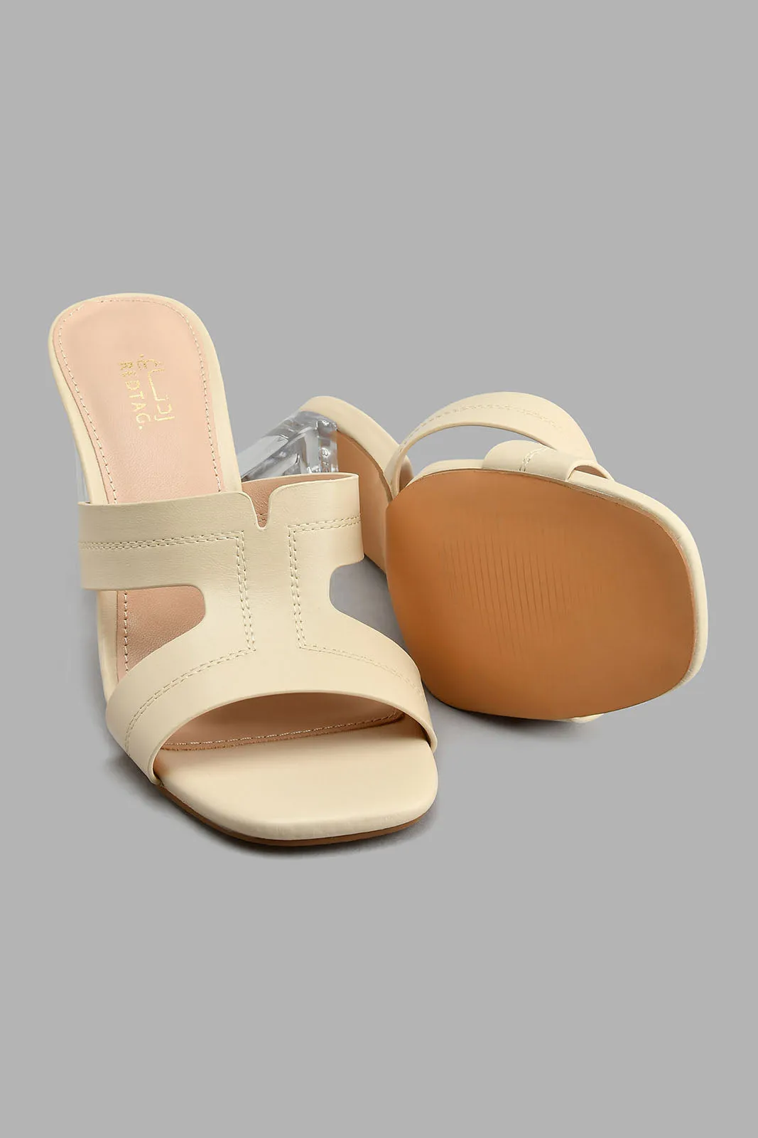 Beige Mule With Clear Heels