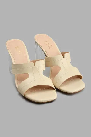 Beige Mule With Clear Heels