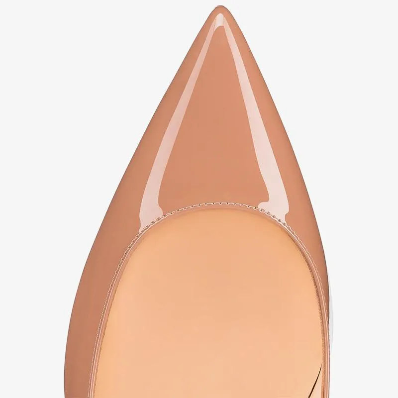 Beige Patent Leather Pointed Pumps 60mm