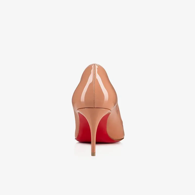 Beige Patent Leather Pointed Pumps 60mm