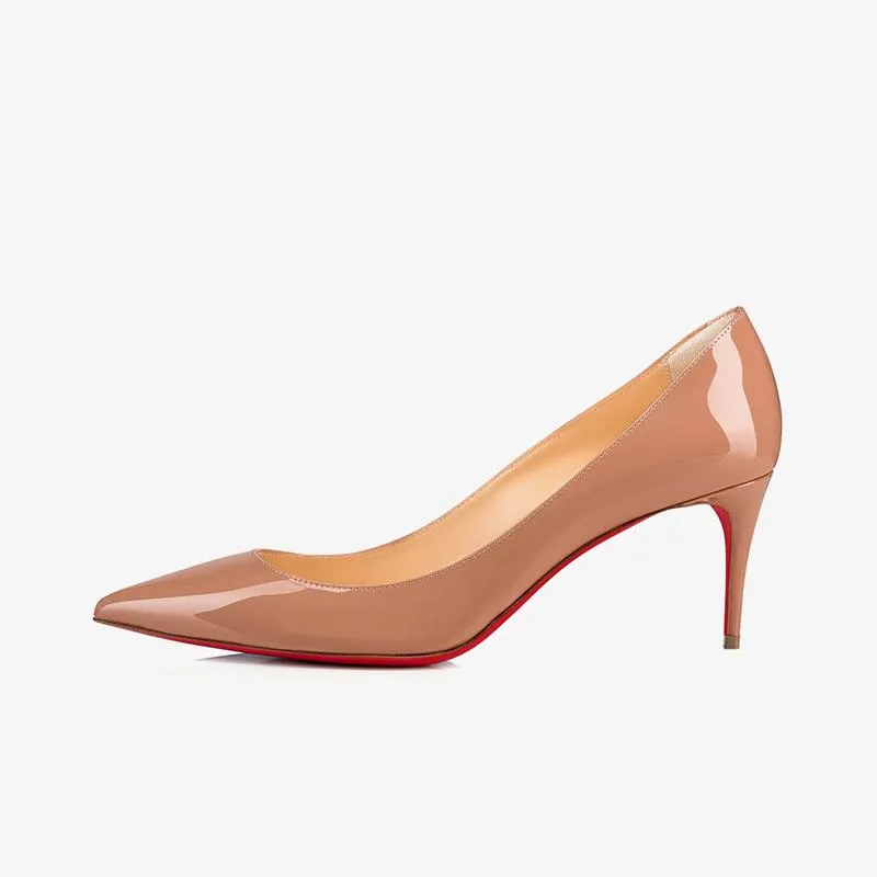 Beige Patent Leather Pointed Pumps 60mm