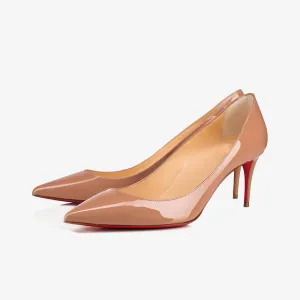Beige Patent Leather Pointed Pumps 60mm
