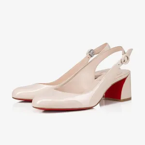 Beige Patent Leather Pumps with Slanted