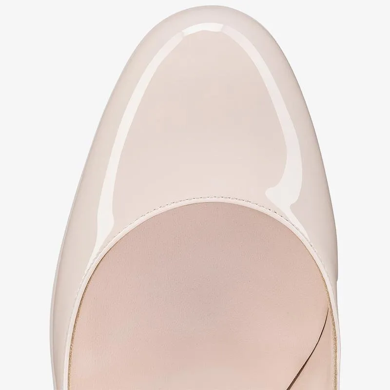 Beige Patent Leather Pumps with Slanted
