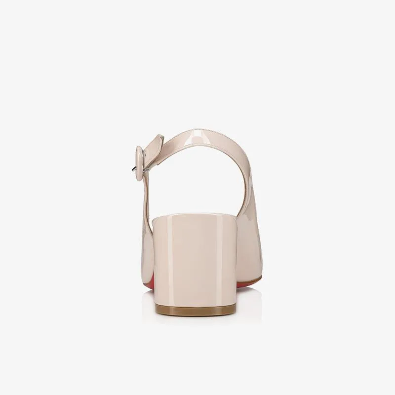 Beige Patent Leather Pumps with Slanted