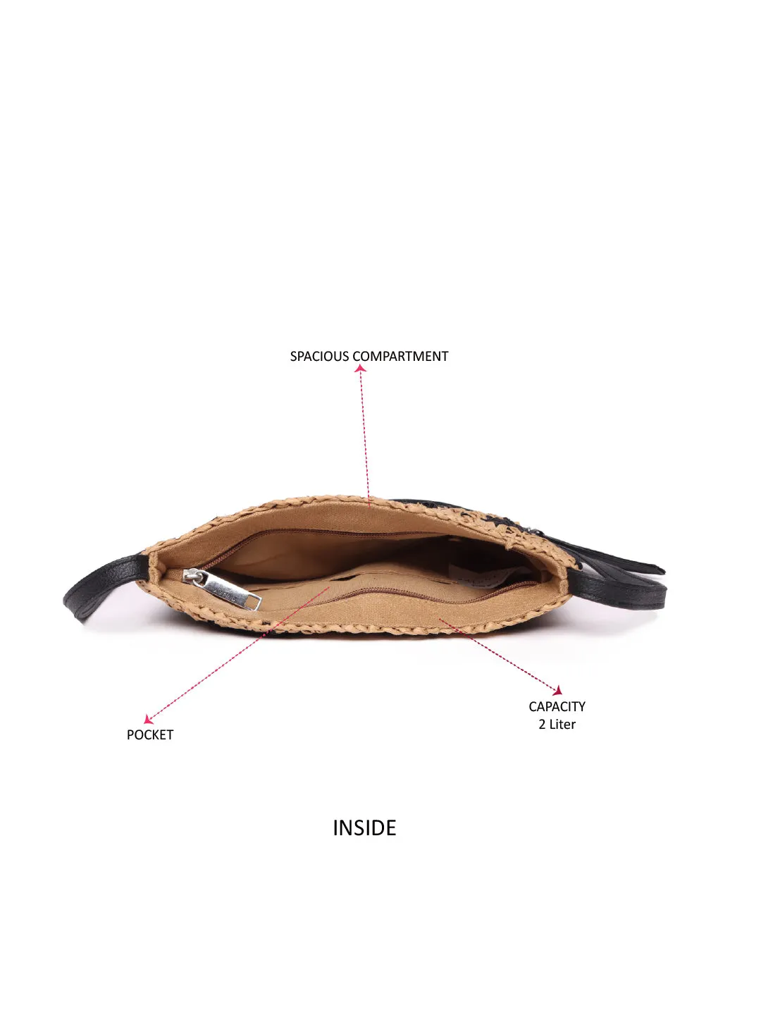Beige/Black Raffia Crossbody Sling Bag