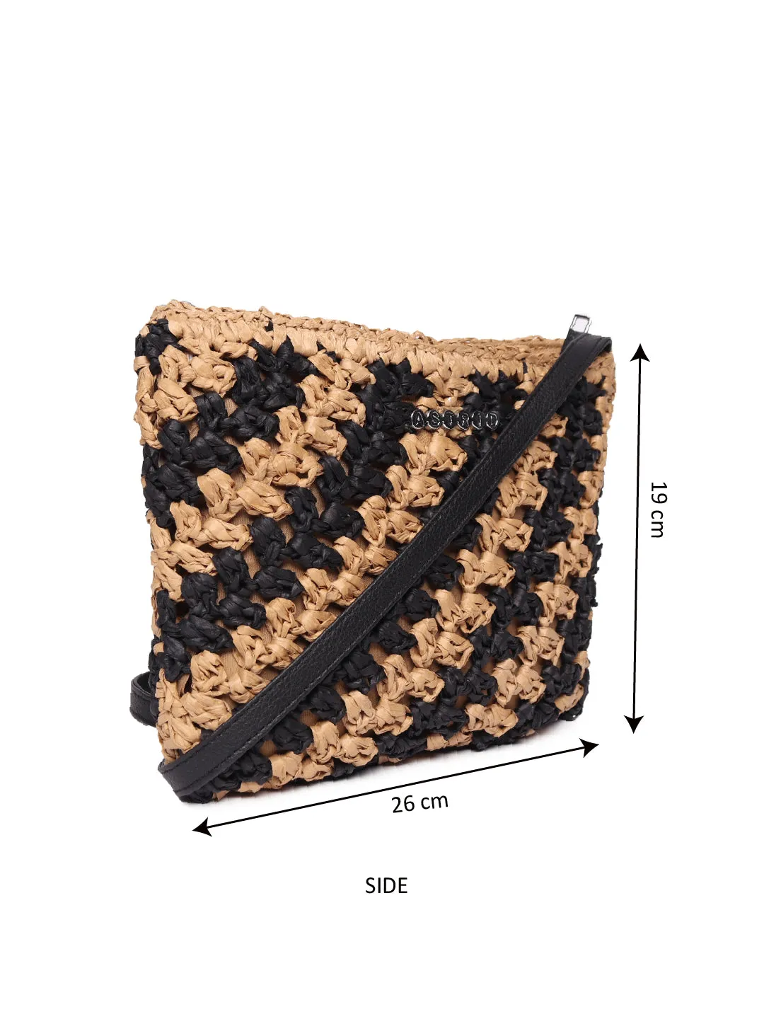 Beige/Black Raffia Crossbody Sling Bag
