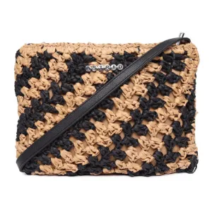 Beige/Black Raffia Crossbody Sling Bag