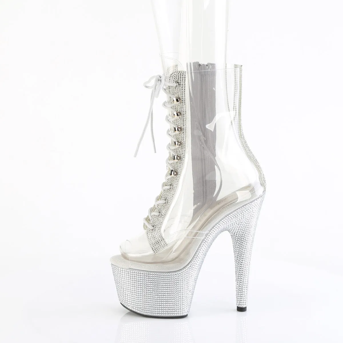 BEJEWELED-1021C-2 Pleaser Sexy TransparentAnkle Boots with Bling