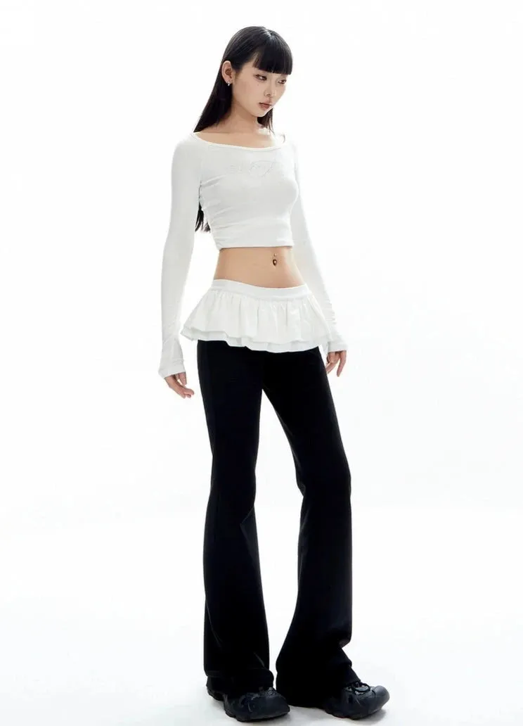 Bell Bottom Ruffle Waistband Skirt-Pants