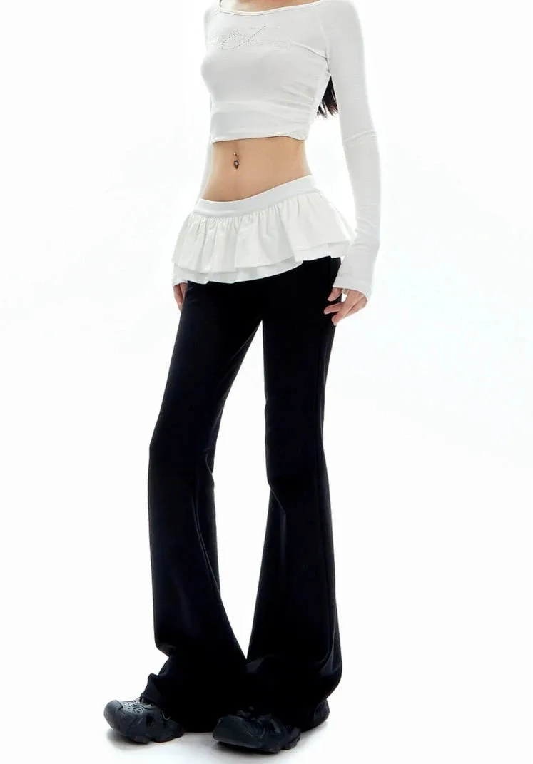 Bell Bottom Ruffle Waistband Skirt-Pants