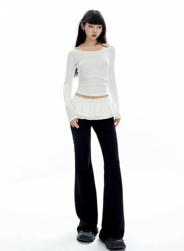 Bell Bottom Ruffle Waistband Skirt-Pants