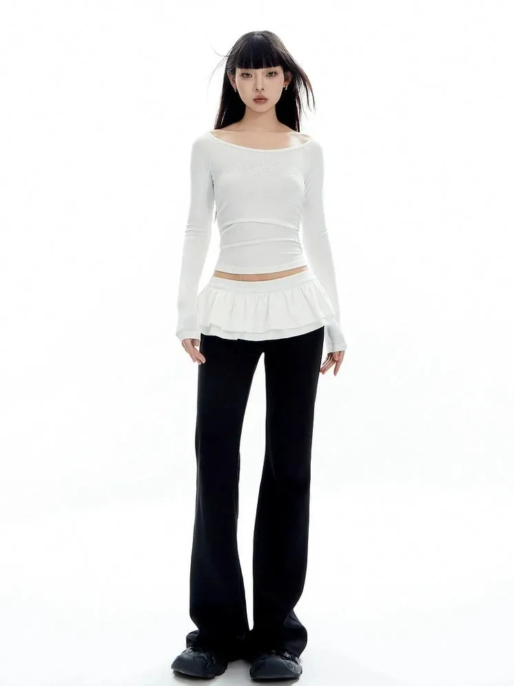 Bell Bottom Ruffle Waistband Skirt-Pants