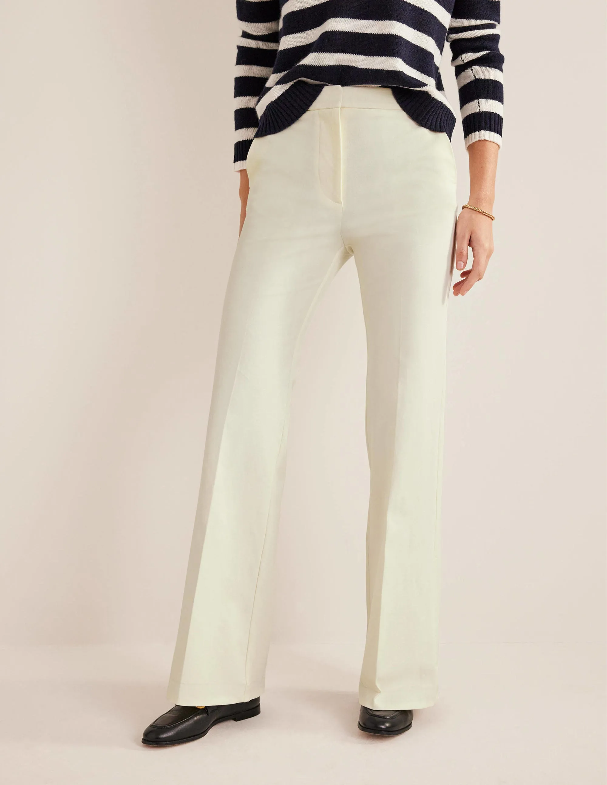 Bi-Stretch Flared Trousers-Ivory
